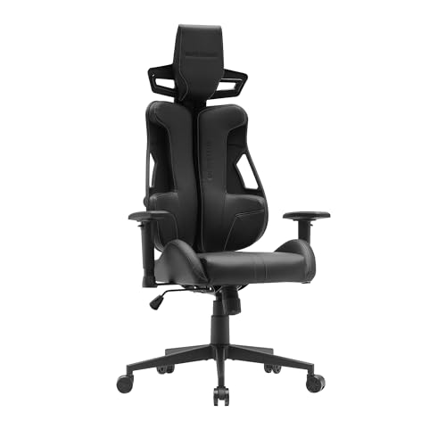 Mars Gaming MGC-Elite, Ergonomischer Gaming-Stuhl, Flexibler Anpassbarer Rückenlehne, 2D Verstellbare Armlehnen, Kippbarer Sitz, PU-Leder Finish, Bürostuhl XL-Rollen, Klasse 4 Gasdruckfeder, Grau von Mars Gaming