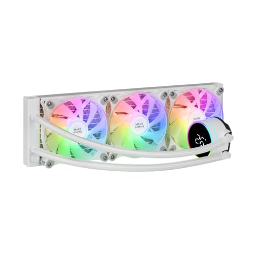 Mars Gaming ML-LCD360, AIO Flüssigkeitskühlung, TDP 600W, 3x FDB ARGB 120mm Lüfter, LCD-Display mit Temperaturüberwachung, Opti-Chamber 3rd Gen Pumpe, Universeller Multisocket, Weiß von Mars Gaming