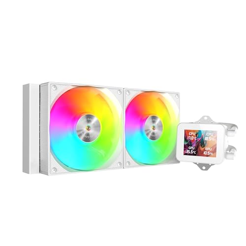 Mars Gaming ML-VISION240, Flüssigkeitskühlung AIO, TDP 500W, 2x ARGB-Lüfter mit Kupfer und Aluminium-FDB-Kern, 4:3 IPS LCD-Display mit 360° Rotation und Software, Universeller Multisockel, Weiß von Mars Gaming