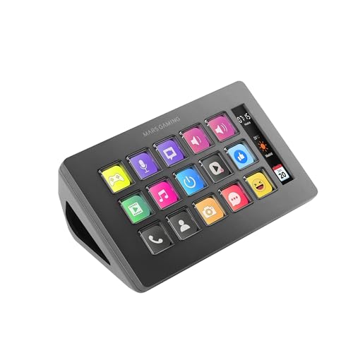Mars Gaming MSD-ONE, Kontroll-Deck Slim, 15 Anpassbare LCD-Tasten, Vergrößerte LCD Anzeige, Steuerungssoftware und Plug-ins, Kompaktes Kontroll-Deck mit Ergonomischem Design, Windows, MacOS, Schwarz von Mars Gaming