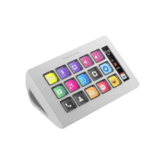 MARSGAMING MSD-ONE, Kontroll-Deck Slim, 15 Anpassbare LCD-Tasten, Vergrößerte LCD Anzeige, Steuerungssoftware und Plug-ins, Kompaktes Kontroll-Deck mit Ergonomischem Design, Windows und MacOS, Weiß von Mars Gaming