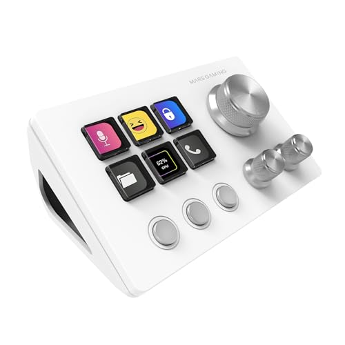Mars Gaming MSD-Two, Kompaktes Control Deck, 6 Anpassbare LCD-Tasten + 3 Tasten, 3 Multifunktionale Räder, Ergonomisches Slim Control Deck, Steuerungssoftware und Plug-ins, Windows und MacOS, Weiß von Mars Gaming