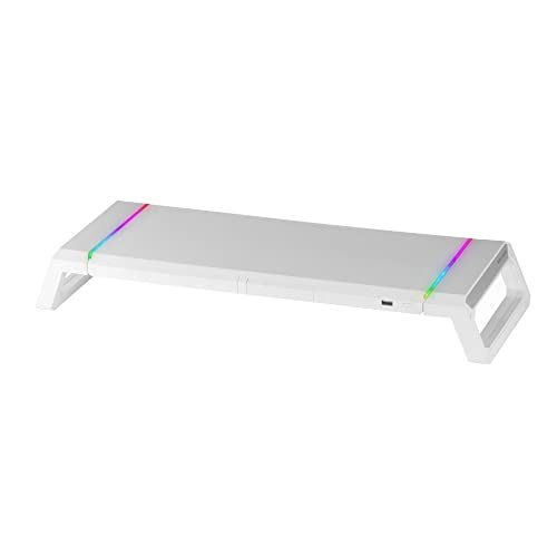 Mars Gaming MGS-ONE Weiß, Chroma RGB Monitorständer, Verstellbare Größe, Smartphone- und Tablet-Ständer, Front USB 2.0 von Mars Gaming