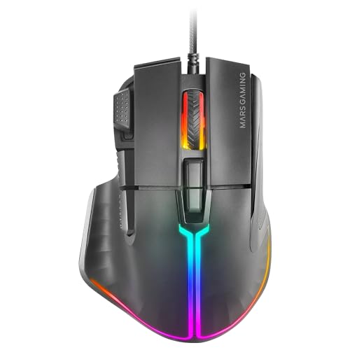 Mars Gaming MMXT, RGB-Gaming-Maus, Ergonomisches Design mit Daumenauflage, 12800DPI Optischer Sensor, 9 Konfigurierbare Tasten, Huano Switches, Software-Steuerung, Multiplattform, Schwarz von Mars Gaming