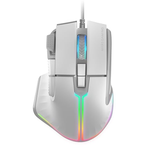 biomag Mars Gaming MM-XT, RGB-Gaming-Maus, Ergonomisches Design mit Daumenauflage, 12800DPI Optischer Sensor, 9 Konfigurierbare Tasten, Huano Switches, Software-Steuerung, Multiplattform, Weiß von Mars Gaming