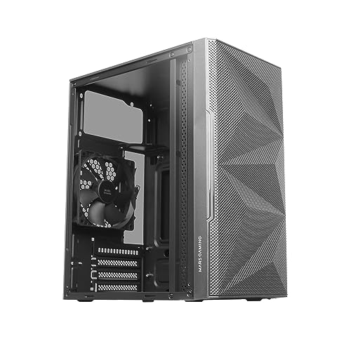 Mars Gaming MC-1500, Kompaktes MicroATX-Gehäuse, Gehärtetes Glas-Seitenfenster, Geometrisches Total-Mesh-Frontdesign, 1x Ultra-leiser 120mm FDB-Lüfter, Schwarz von Mars Gaming
