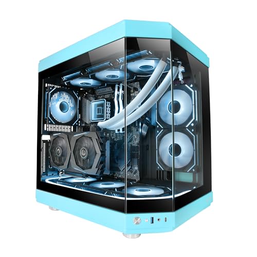 Mars Gaming MC-3T, Custom ATX-Gaming-Gehäuse, Triple Window Durchgehend Gehärtetes Glas, Volle Flüssigkeitskühlung, Dual Side Kamera, 3X Vertikale PCI Slots, USB-C und USB 3.0, Blau von MARSGAMING