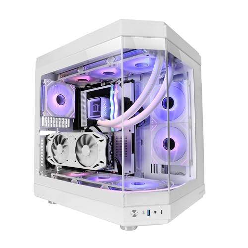 Mars Gaming MC-3T, Custom ATX-Gaming-Gehäuse, Triple Window Durchgehend Gehärtetes Glas, Volle Flüssigkeitskühlung, Dual Side Kamera, 3X Vertikale PCI Slots, USB-C und USB 3.0, Weiß von MARSGAMING