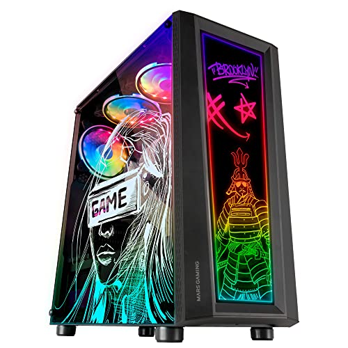 MarsGaming MC-Art Schwarz, PC Gaming ATX Gehäuse, Doppelt Zeichnbar Gehärtetes Glas, ARGB 12 Mode, 12cm Lüfter, MCART von MARSGAMING