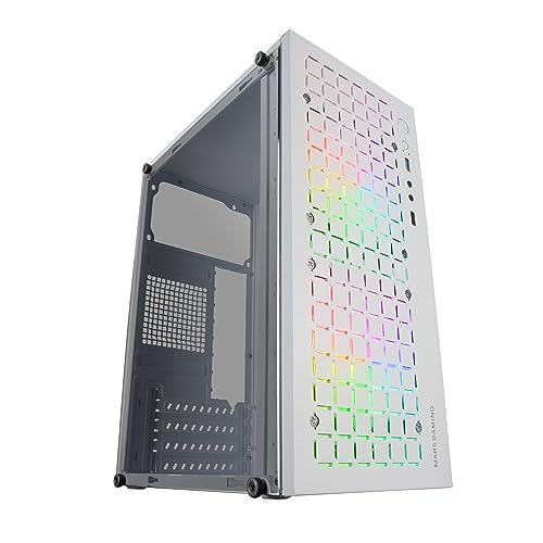 MARS GAMING MC-CORE, Ultrakompaktes MicroATX Gaming-Gehäuse, Frontdesign Metal-Mesh, 2X FRGB 120mm Lüfter, Seitliches Vollfenster, Mini-Tower PC mit USB 3.0, Weiß von Mars Gaming