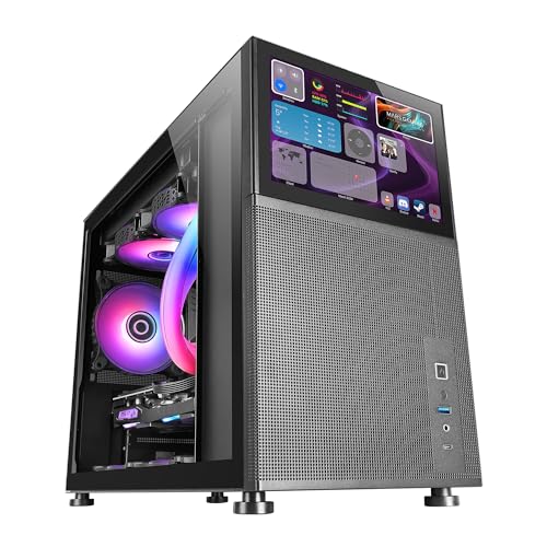 Mars Gaming MC-LCD, Kompaktes Micro-ATX PC-Gehäuse, 8" IPS LCD-Display, Seitliches, Oberes und Vorderes Mesh-Gitter, Seitenfenster Gehärtetem Glas, Mini-Tower Gaming Modularem Panel-Design, Schwarz von MARSGAMING