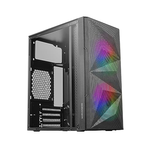 Mars Gaming MC-ME Schwarz, Kompaktes MicroATX-Gaming-Gehäuse, Seitenfenster aus Gehärtetem Glas, Geometrisches Total-Mesh-Frontdesign, 2X 120mm FRGB-Lüfter von MARSGAMING