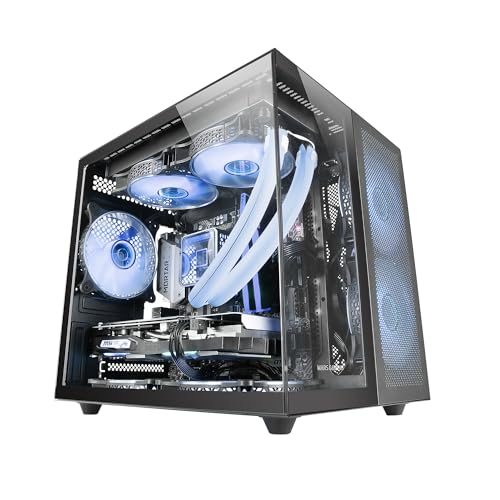 Mars Gaming MC-NOVAM Schwarz, Custom MicroATX Compact Gehäuse, Dual Window Durchgehend Gehärtetes Glas, Modularer Rahmen Kammern, Frontgrill, Unterstützung Flüssigkeitskühlung, USB-C Anschluss von MARSGAMING