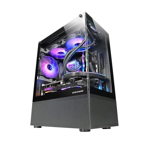 Mars Gaming MC-SE, Micro-ATX PC-Gehäuse, Rahmenlose Glasfront und Seitenteile, Bodendesign mit Airtech Mesh-Technologie, Gaming Mini-Tower Doppelkammern, Unterstützung Flüssigkeitskühlung, Schwarz von Mars Gaming