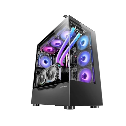 Mars Gaming MC-ULT, Custom XXL E-ATX Gaming-Gehäuse, Dual 90° Rahmenloses Gehärtetes Glas + Seitentür, Volle Flüssigkühlung, PC Tower mit Dual Vertical Chamber Design, Schwarz von MARSGAMING