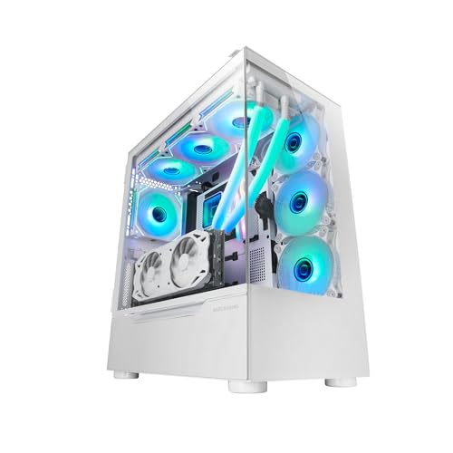 Mars Gaming MC-ULT, Custom XXL E-ATX Gaming-Gehäuse, Dual 90° Rahmenloses Gehärtetes Glas + Seitentür, Volle Flüssigkühlung, PC Tower mit Dual Vertical Chamber Design, Weiß von MARSGAMING