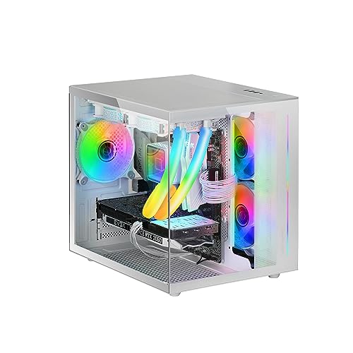 Mars Gaming MC-View Weiß, Micro-ATX Mini Gaming Tower Gehäuse, 90° Gehärtetes Glas ohne Rahmen, Modulares Doppelkammer-Design, Volle Unterstützung für Flüssigkeitskühlung von Mars Gaming