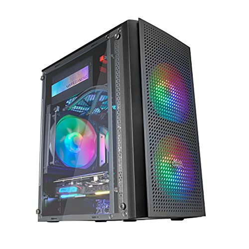 Mars Gaming MC300 Schwarz, MicroATX PC Gehäuse, Gehärtetes Glas, Mesh Front, 3xFRGB Lüfter von MARSGAMING