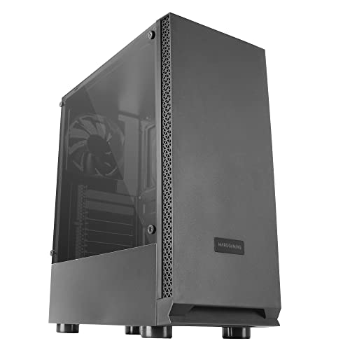 Mars Gaming MCN2, ATX Gaming PC Gehäuse, Volles Seitenfenster, Frontgitter, Doppelkammer Design, 12cm Lüfter Hinten, Schwarz von Mars Gaming