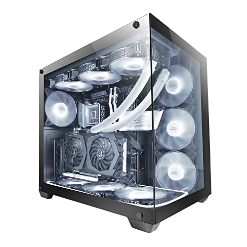 Mars Gaming MCV4 Schwarz, Custom XXL E-ATX Gaming Tower, Rahmenloses Front und Seitenfenster Gehärtetem Glas, Modularer Doppelkammerrahmen von Mars Gaming