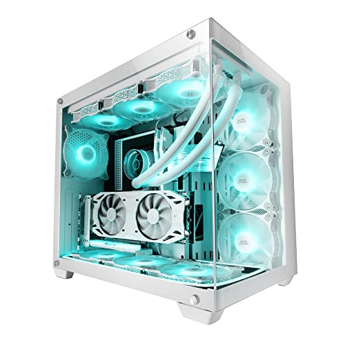 Mars Gaming MCV4 Weiß, Custom XXL E-ATX Gaming Tower, Rahmenloses Front und Seitenfenster Gehärtetem Glas, Modularer Doppelkammerrahmen von Mars Gaming