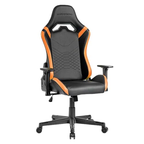 Mars Gaming MGC-PRO, Professioneller Gaming-Stuhl, PU-Leder-Oberfläche, 2D-Armlehnen und 135° Verstellbare Rückenlehne, Soft-Touch Lenden- und Nackenkissen, XL-Rollen und Klasse 4 Gasfeder, Orange von MARSGAMING