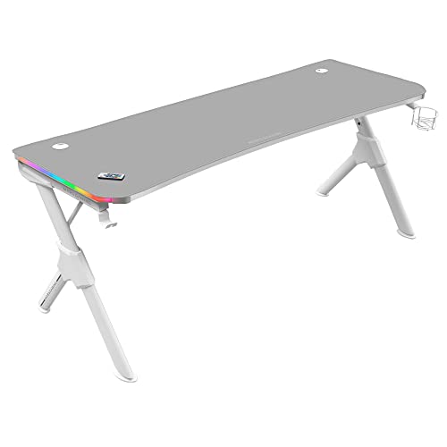 Mars Gaming MGDXLRGBW, Ergonomischer RGB Gaming Tisch, Headset+Flaschenständer, 160x60cm, Weiß von MARSGAMING