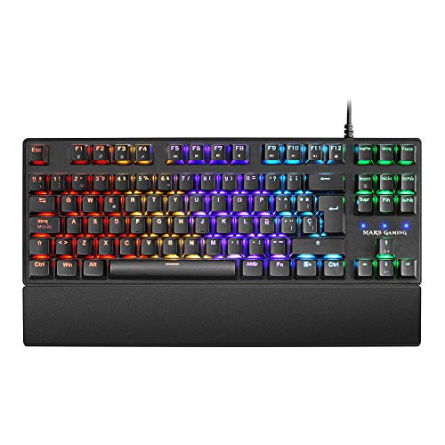Mars Gaming MKXTKLBES, Ultra-Kompakte Mechanische Tastatur TKL RGB, Handballenauflage, Schalter OUTEMU SQ Blau, Sprache Spanisch von Mars Gaming