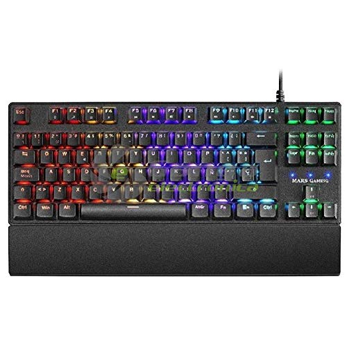 Mars Gaming MKXTKLBPT, Ultra-Kompakte Mechanische Tastatur TKL RGB, Handballenauflage, Schalter OUTEMU SQ Blau, Portugiesisch Sprache von Mars Gaming
