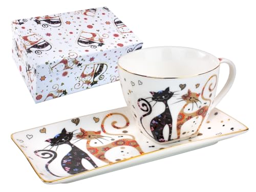 MARSSEUS - Porzellanbecher mit Porzellan-Tablett - Katzen in Love - 250ml von MARSSEUS