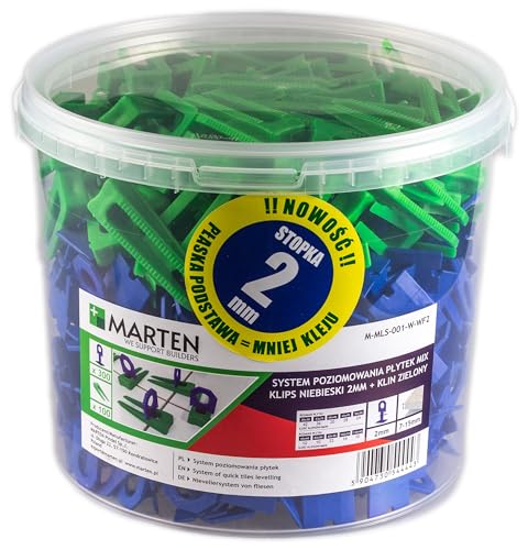 MARTEN Fliesen Ersatzclips für Nivelliersystem Keile Fliesendicke 7-15 mm Fliesen Verlegehilfe Fugenbreite 1mm 1,5 mm 2mm 3mm Zange (2MM, 300 Laschen 100 Keile) von MARTEN