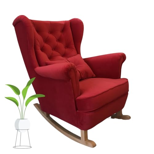 MartHome Schaukelstuhl Wohnzimmer - Relaxsessel, Schwingsessel - Stillstuhl, Schaukelstuhl - Komfortable Sessel für Schwangere Frauen, Velour Schaukelsessel, Relaxstuhl (Rot) von MartHome
