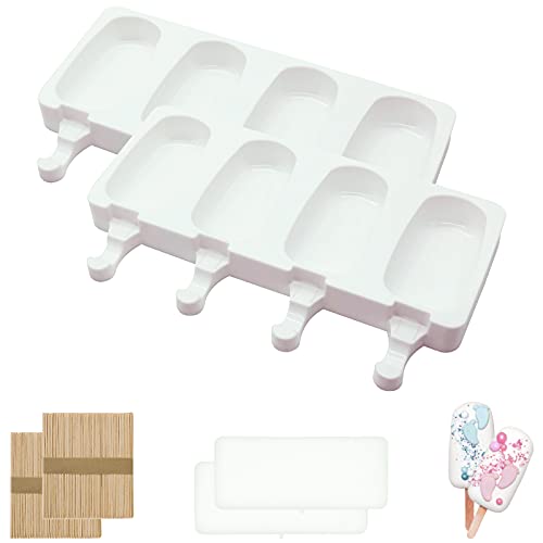 Eisformen Eis Am Stiel, Eisformen Silikon, BPA Frei Kuchen Eis am Stiel Backform,Eisförmchen mit Stiel,Popsicle Molds Set,Eiscreme form-Cake Pop Ice Lolly Mould Eis Selber Machen Dessertform (Weiß) von MARUKO