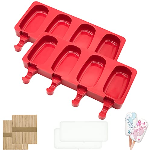 Eisformen Eis Am Stiel, Eisformen Silikon, BPA Frei Kuchen Eis am Stiel Backform,Eisförmchen mit Stiel,Popsicle Molds Set,Eiscreme form-Cake Pop Ice Lolly Mould Eis Selber Machen Dessertform (Rot) von MARUKO