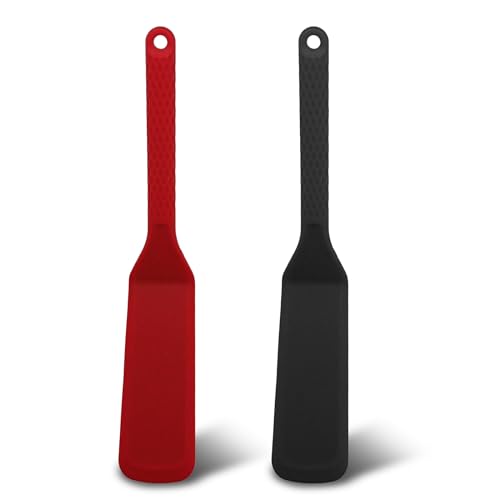 MARUKO 2 Stück Pfannenwender Silikon Spatel, Antihaft Silicone Spatula für Kochen Fisch, Pfannkuchen, Eier, Pizza, Steak, Bpa-Frei (Schwarz und Rot) von MARUKO