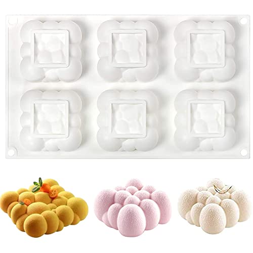 MARUKO Mousse Kuchenform, 3D Blasen Wolken Silikon Backform, Dessert Formen, 3D Quadratische Backform Dessert Silikonformen Backen Für Pudding Verwendet Schokolade Eisbombe Trüffel Seife von MARUKO