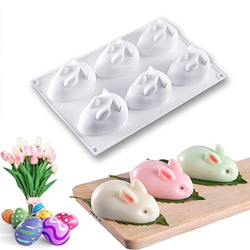 MARUKO Silikonform Ostern, Silikonform Hase, Osterhase Backform, Backform Ostern, Hasenform mit Antihaftbeschichtung für Ostern, Ostern Kaninchen für Backform Mousse Gebäck Kuchen (6 Cavity) von MARUKO