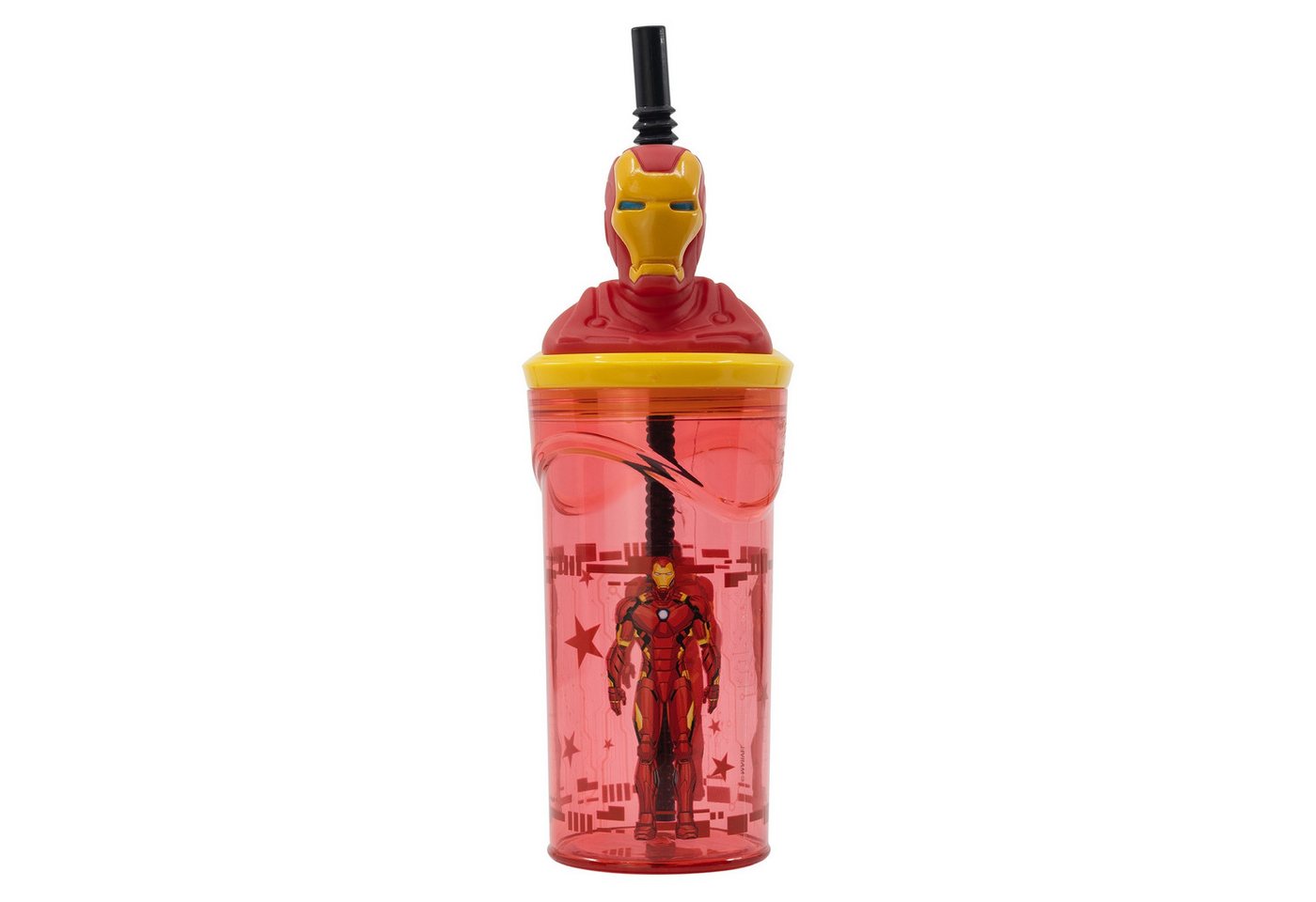 MARVEL Kinderbecher Iron Man 3D Deckel Kinder Trinkbecher Becher mit integriertem Halm, 360 ml von MARVEL