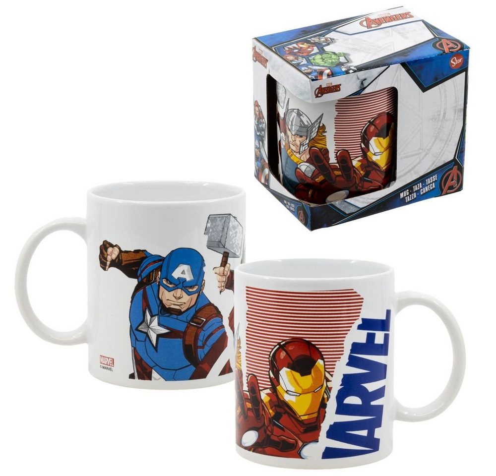 MARVEL Kindergeschirr-Set Keramik Tasse Marvel Avengers 325 ml Henkel-Becher Geschenkbox, Porzellan von MARVEL