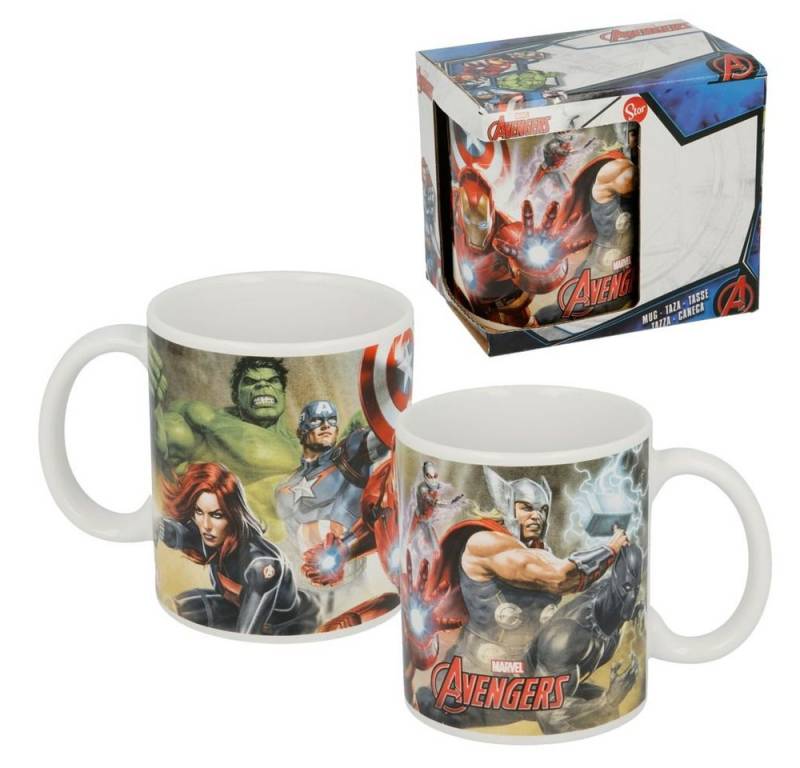 MARVEL Kindergeschirr-Set Keramik Tasse Marvel Avengers 325 ml Henkel-Becher Geschenkbox, Porzellan von MARVEL