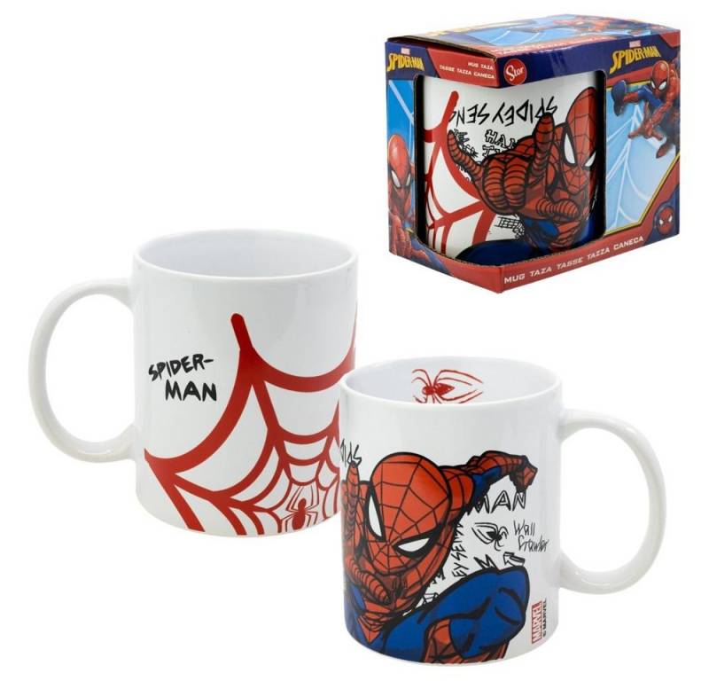 MARVEL Kindergeschirr-Set Keramik Tasse Marvel Spiderman 325 ml Henkel-Becher in Geschenkbox, Porzellan von MARVEL