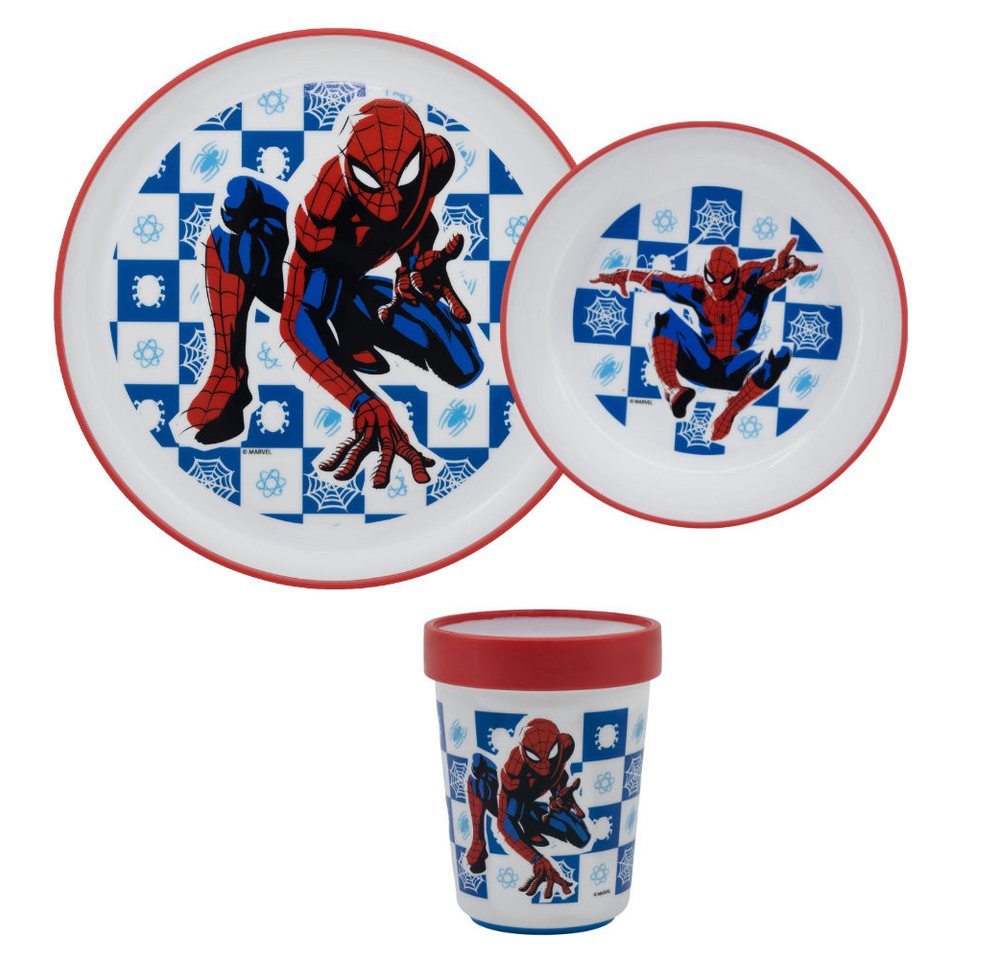 MARVEL Kindergeschirr-Set Marvel Spiderman Kinder Geschirr-Set 3 tlg (3-tlg), 1 Personen, Kunststoff, antirutsch Becher Teller Schüssel von MARVEL