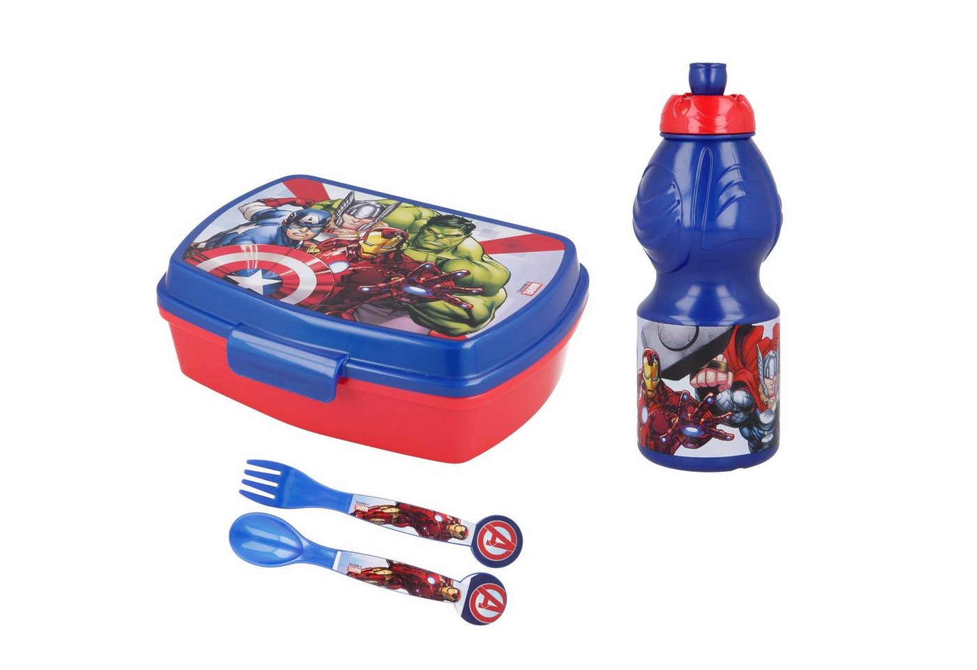 MARVEL Lunchbox Avengers 4 teiliges Lunch Set - Brotdose Trinkflasche Besteck, (4-tlg) von MARVEL