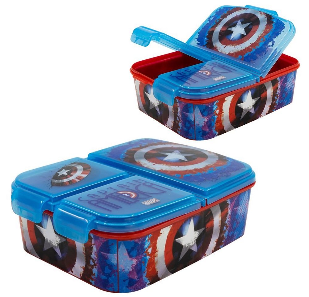 MARVEL Lunchbox Brotdose 3 Fächer Captain America Lunch to Go Vesper Dose von MARVEL