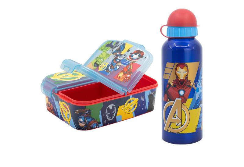 MARVEL Lunchbox Marvel Avengers Kinder Set 2 tlg 3 Kammern Brotdose Alu-Trinkflasche, (Spar-Set, 2-tlg., 1x Brotdose, 1x Trinkflasche), 530 ml von MARVEL