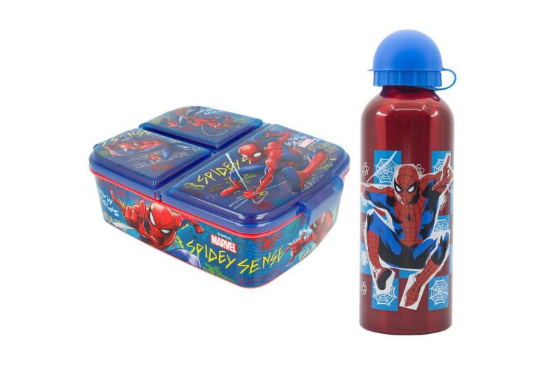 MARVEL Lunchbox Marvel Spiderman 2 tlg Kinder Set 3 Kammern Brotdose Alu Trinkflasche, (2-tlg., Spar-Set) von MARVEL