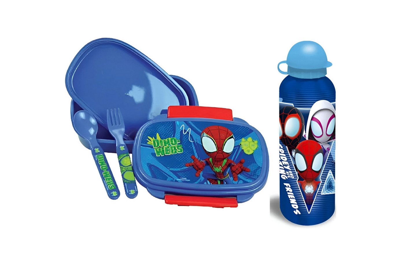 MARVEL Lunchbox Marvel Spidey Spiderman 4 tlg Kinder Lunch Set, (4-tlg., Spar-Set), Brotdose Trinkflasche Besteck von MARVEL