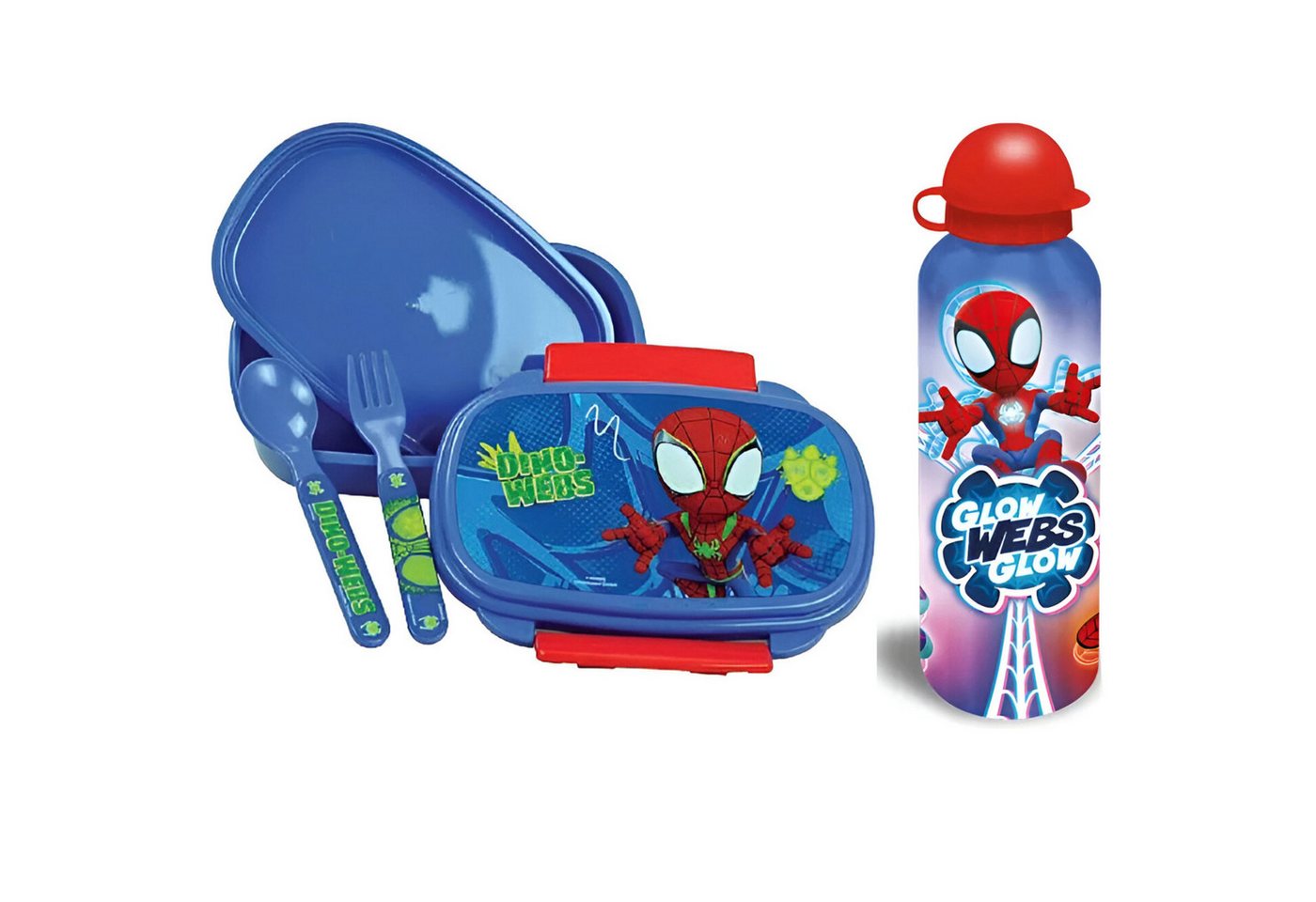 MARVEL Lunchbox Marvel Spidey Spiderman 4 tlg Kinder Lunch Set, (4-tlg., Spar-Set), Brotdose Trinkflasche Besteck von MARVEL