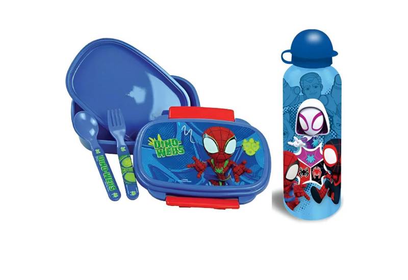MARVEL Lunchbox Marvel Spidey Spiderman 4 tlg Kinder Lunch Set, (4-tlg., Spar-Set), Brotdose Trinkflasche Besteck von MARVEL