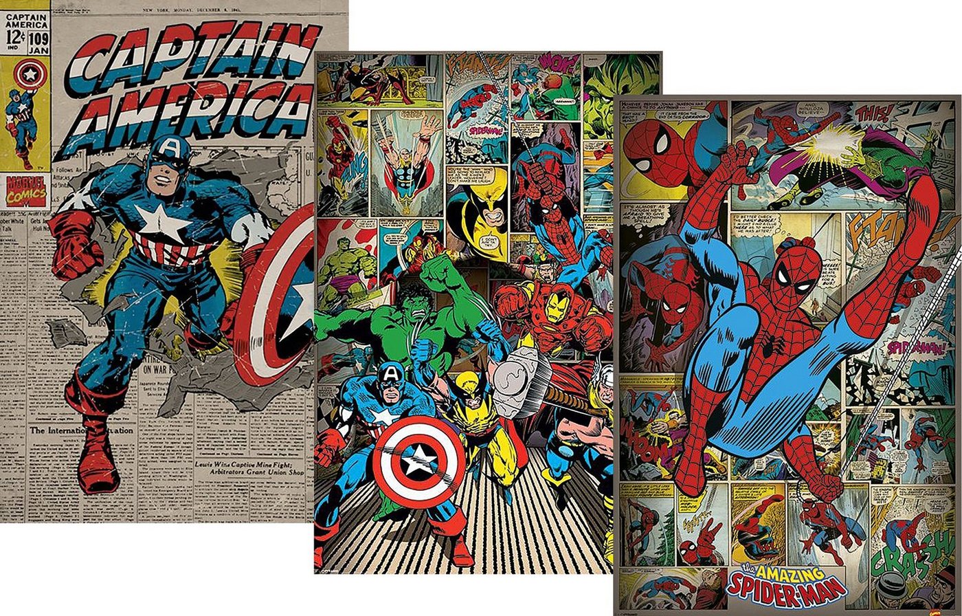 MARVEL Poster Marvel Comics Poster 3erSet Retro 61 x 91,5 cm von MARVEL